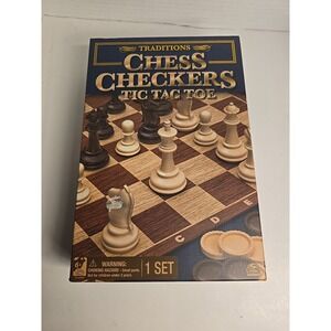 Spin Master Traditions Chess, Checkers, and‎ Tic Tac Toe Set Factory Sealed